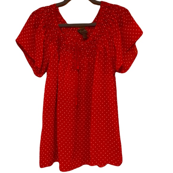 Trulli Women's Chiffon Sheer Boho Blouse, Rich Red White Polka Dots, Size Large - Picture 1 of 7